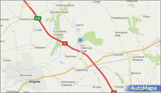 mapa Oleśnica Mała, Oleśnica Mała na mapie Targeo